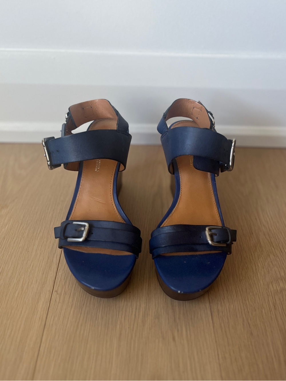 Franco Sarto "A-Divine" Blue Leather Wedge Sandals - Size 6M (EUR 37)